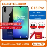 OUKITEL C15 Pro Android 9.0 Mobile Phone 3GB 32GB MT6761 Fingerprint Face ID 4G LTE Smartphone 2.4G 5G WiFi Waterdrop Screen