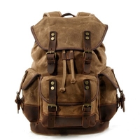 Outdoor Leisure Travel Backpack Large Capacity Canvas Schoolbag Stitching Leather Mountaineering Shoulder Bag