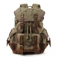 Outdoor Shoulder Bag Leisure Travel Backpack Schoolbag Large Capacity Canvas Bag Stitching Leather Mountaineering