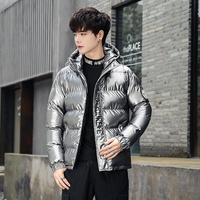 Padded Male Korean Teenagers Ins Winter Leisure Warm Light Perception Glossy Hoodie Men