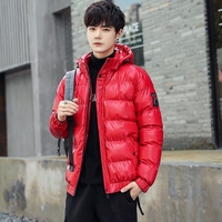 Padded Male Korean Teenagers Ins Winter Leisure Warm Light Perception Glossy Hoodie Men