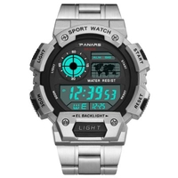 PANARS 8133 Men Digital Watch Alloy Steel Band Wristwatch Luminous Multifunctional Waterproof Fashion Light Luxury Style