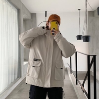 Perth Man Men Multi-pocket Frock Coat Winter 2020 Fashion Big Yards Thick Padded Hooded Jacket