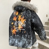 Perth Man Men Padded Jacket Warm Winter Fur Collar Loose Cotton Jacket Fashion Hit Color Printing Bread Service