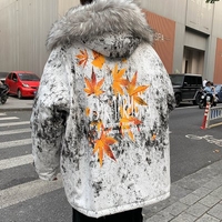Perth Man Men Padded Jacket Warm Winter Fur Collar Loose Cotton Jacket Fashion Hit Color Printing Bread Service