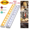 PIR Motion Sensor LED Cabinet light 10LEDs Ultra Slim Portable Wall lamp Rigid Strip Bar Light for Cupboard Kitchen Wardrobe