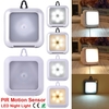 PIR Motion Sensor LED Cabinet Light 6LEDs Ultra Slim Portable Wall lamp Square Light with hook for Cupboard Kitchen Wardrobe with Glue tape and Magnet