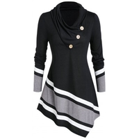 Plus Size Asymmetrical Contrast Trim Cowl Neck T-shirt