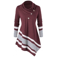 Plus Size Asymmetrical Contrast Trim Cowl Neck T-shirt