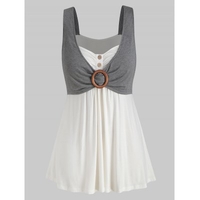 Plus Size Button Plaid Two Tone Sweetheart Neck Tank Top