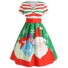 Plus Size Christmas Santa Claus Striped A Line Dress