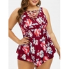 Plus Size Floral Print Criss Cross Peplum Tankini Set