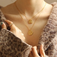 PUVOS Hot Style Necklace Square Pendant Baroque French Retro Style Simple Fashion Collarbone Chain