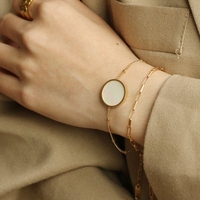 PUVOS Vacuum Plating Real Gold Simple French Retro Bracelet Fashion Temperament Round Shell Bracelet