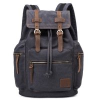 Solid Color Canvas Backpack Outdoor Backpack Retro Shoulder Bag
