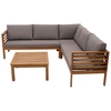 Ecksofa mit Tisch,  Akazie,  Polster grau