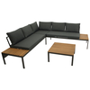 Ecksofa mit Tisch,  Stahl + Akazie,  Polster grau