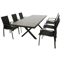 Garnitur 7-teilig,  Ausziehtisch,  Aluminium/Textillene/Glas