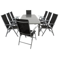 Garnitur 9-teilig,  Ausziehtisch,  Aluminium/Textilene/Glas