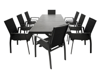 Garnitur 9-teilig,  Ausziehtisch,  Aluminium/Textilene/Glas
