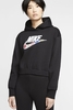 Nike - Croped Fleece Kaputzenpullover mit Patches für Damen - Schwarz - CJ2034-010