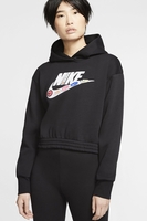 Nike - Croped Fleece Kaputzenpullover mit Patches für Damen - Schwarz - CJ2034-010