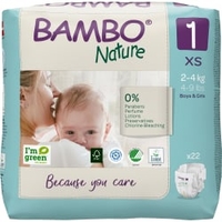 Bambo Windeln Nature Größe 1,  2 - 4 kg,  1 Packung = 22 Windeln