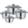 Berndes Kochtopfset 4-teilig,  Edelstahl,  Glasdeckel 059030,  1 Set = 3 Töpfe,  1 Stieltopf
