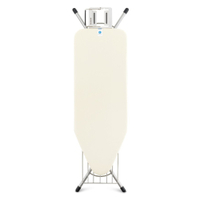 Brabantia "Solide" Streckmetall Bügeltisch,  Größe C 32 19 24,  Motiv: Ecru/Brilliant Steel,  Dampfstopmulde/Wäscheablage