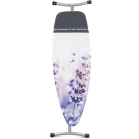 Brabantia Streckmetall Bügeltisch,  Größe D,  reine Baumwolle 108945,  Motiv: Lavender / Metallic Grey,  integrierte Parkzone