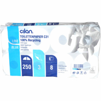Cilan Toilettenpapier,  Tissue,  3-lagig,  hochweiß 1 Packung = 8 Rollen zu je 250 Blatt