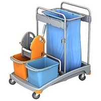 Cleankeeper Gerätewagen I - 1 2 x 20 l Eimer - blau / orange,  1 Mopppresse