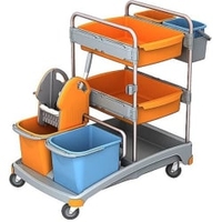 Cleankeeper Gerätewagen I - 12 2 x 20 l,  2 x 6 l Eimer - blau / orange,  1 Mopppresse
