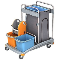 Cleankeeper Gerätewagen I - 2 2 x 20 l Eimer - blau / orange,  1 Mopppresse
