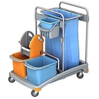 Cleankeeper Gerätewagen I - 3 2 x 20 l,  1 x 6 l Eimer - blau / orange,  1 Mopppresse