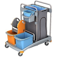 Cleankeeper Gerätewagen I - 4 2 x 20 l,  1 x 6 l Eimer - blau / orange,  1 Mopppresse