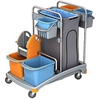 Cleankeeper Gerätewagen I - 8 2 x 20 l,  3 x 6 l Eimer - blau / orange,  1 Mopppresse