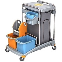 Cleankeeper Gerätewagen I - 9 2 x 20 l,  1 x 6 l Eimer - blau / orange,  1 Mopppresse