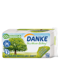 Danke Toilettenpapier aus 100 % Recyclingpapier 5757,  1 Packung = 16 Rollen à 150 Blatt