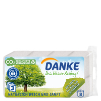Danke Toilettenpapier aus 100 % Recyclingpapier 5758,  1 Packung = 8 Rollen à 150 Blatt