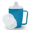 Dr. Junghans Einnehmbecher,  Schnabeltasse 1 Griff,  auslaufsicher 29058,  1 Becher mit einem Griff + 2 Deckel (4/12mm),  blau