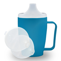 Dr. Junghans Einnehmbecher,  Schnabeltasse 1 Griff,  auslaufsicher 29058,  1 Becher mit einem Griff + 2 Deckel (4/12mm),  blau
