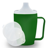 Dr. Junghans Einnehmbecher,  Schnabeltasse 1 Griff,  auslaufsicher 29059,  1 Becher mit einem Griff + 2 Deckel (4/12mm),  grün