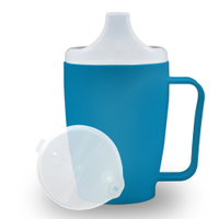 Dr. Junghans Einnehmbecher,  Schnabeltasse 1 Griff,  auslaufsicher 29077,  1 Becher mit einem Griff + 1 Deckel (4mm),  blau