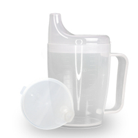 Dr. Junghans Einnehmbecher,  Schnabeltasse 1 Griff,  auslaufsicher 29078,  1 Becher mit einem Griff + 1 Deckel (4mm),  milchig