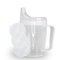 Dr. Junghans Einnehmbecher,  Schnabeltasse 1 Griff,  auslaufsicher 29092,  1 Becher mit 1 Griff + 3 Deckel(4/8/12mm), Farbe: milchig