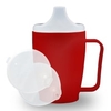 Dr. Junghans Einnehmbecher,  Schnabeltasse 1 Griff,  auslaufsicher 29115,  1 Becher mit einem Griff + 2 Deckel (4/12mm),  rot