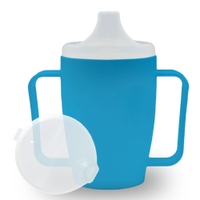Dr. Junghans Einnehmbecher,  Schnabeltasse Senioren,  2 Griffe 29086,  1 Becher mit zwei Griffen + 1 Deckel (12mm),  blau
