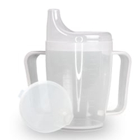 Dr. Junghans Einnehmbecher,  Schnabeltasse Senioren,  2 Griffe 29090,  1 Becher mit zwei Griffen + 1 Deckel (12mm),  milchig