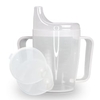 Dr. Junghans Einnehmbecher,  Schnabeltasse Senioren,  2 Griffe 29093,  1 Becher mit zwei Griffen + 2 Deckel (4/12mm),  milchig